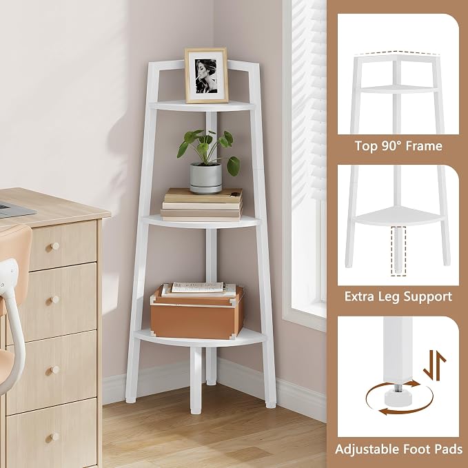 Hoctieon Corner Shelf, 3-Tier 40" Tall Corner Bookshelf, Rustic Ladder Shelf - Image 4