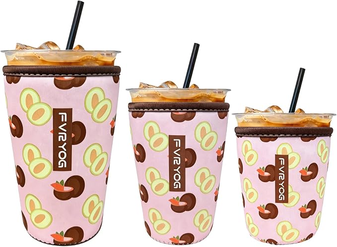 3 Pack Reusable Insulated Neoprene Iced Coffee Sleeves & Coffee Cup Holder by Fvryog