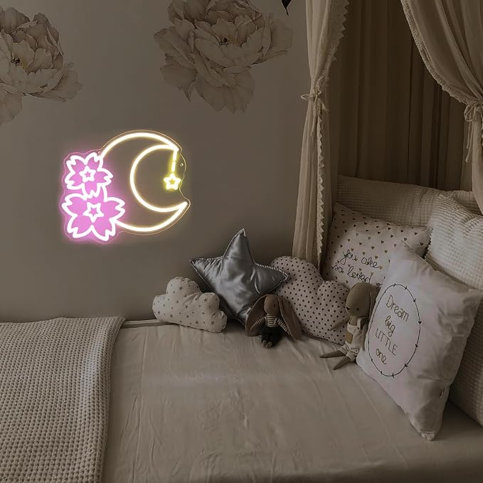 Sakura Moon Star Neon Signs for Wall Decor Cherry Blossom Neon Light Dimmable - Image 7