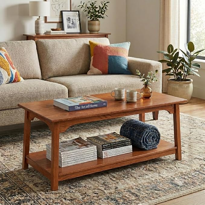 Peaceful Classics Rustic Wood Shaker Coffee Table Amish Furniture, 2 Tier - Image 2