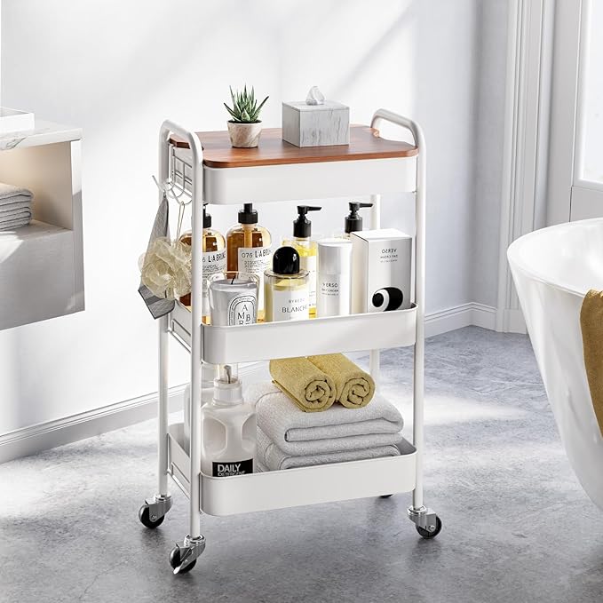 TOOLF 3-Tier Rolling Cart with Table Top, Metal Storage Cart on Wheels - Image 2