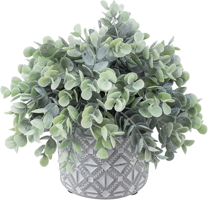 MyGift Artificial Eucalyptus Plant in Modern Gray Concrete Pots by MyGiftHome