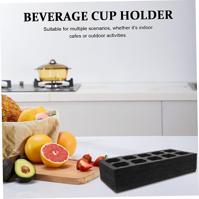 Takeout Drink Carrier Tray 10-Compartment Foam Cup Holder Black Anti-Spill Milk - Image 6
