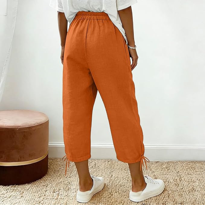 Linen Capri Pants for Women Drawstring Elastic Wide Leg Trouser 2026 Summer - Image 3