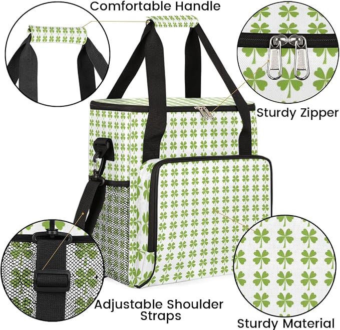 St Patrick's Day Plaid Four Leaf Clover Coffee Maker Carring Bag Travel Tote - Image 6