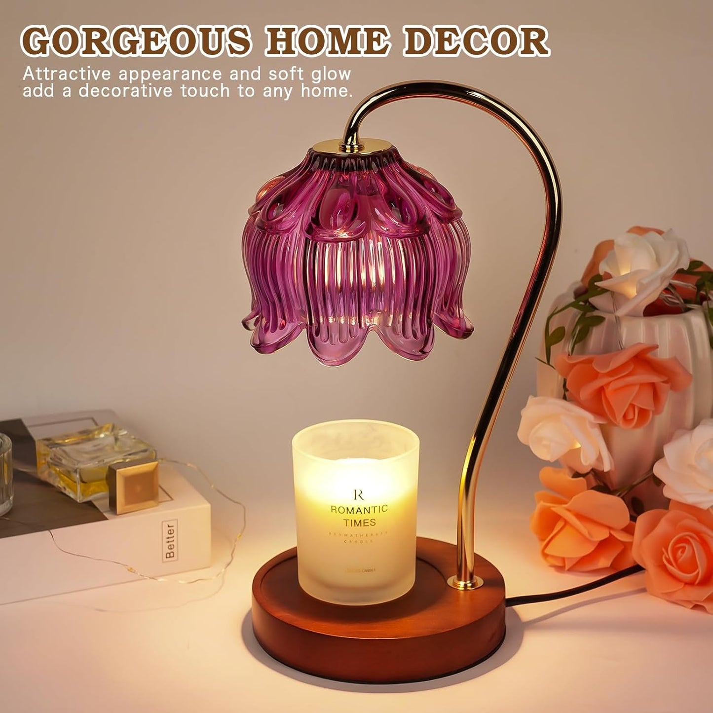 Purple Candle Warmer Lamp with Timer, Electric Candle Warmer, Women Birthday Christmas Gift, Flower Wax Warmer for Yankee Candle Lovers, Vintage Melt Lamp for House Warming Gifts for Mom, Friend