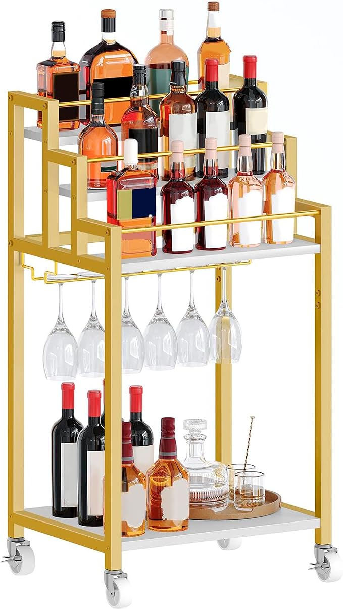 YATINEY Bar Cart, 3 Tier Home Bar Serving Cart by Yatiney
