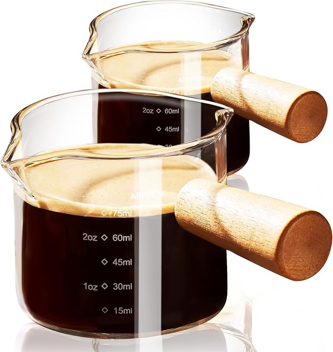 PARACITY Espresso Cups with Handle set of 2, 3.5OZ Double Spout Glass Measuring by PARACITY