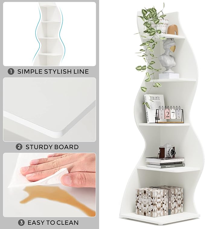 Tribesigns Corner Shelf, Modern 5-Tier Wall Corner Bookshelf, Stylish Corner - Image 8