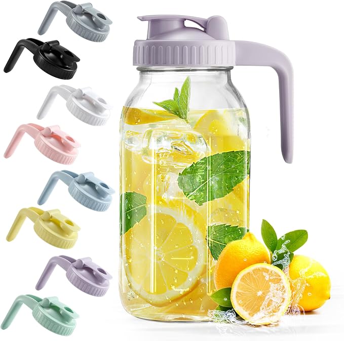 Mason Jar with Pour Spout Lid V-shaped, 2 Quart Iced Tea Pitcher Double Leak by miradexic