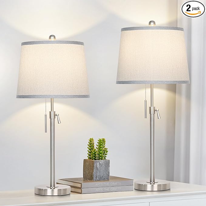 JUNNAI Table Lamps Set of 2, Bedside Lamp Silver Tall Table Lamps by JUNNAI