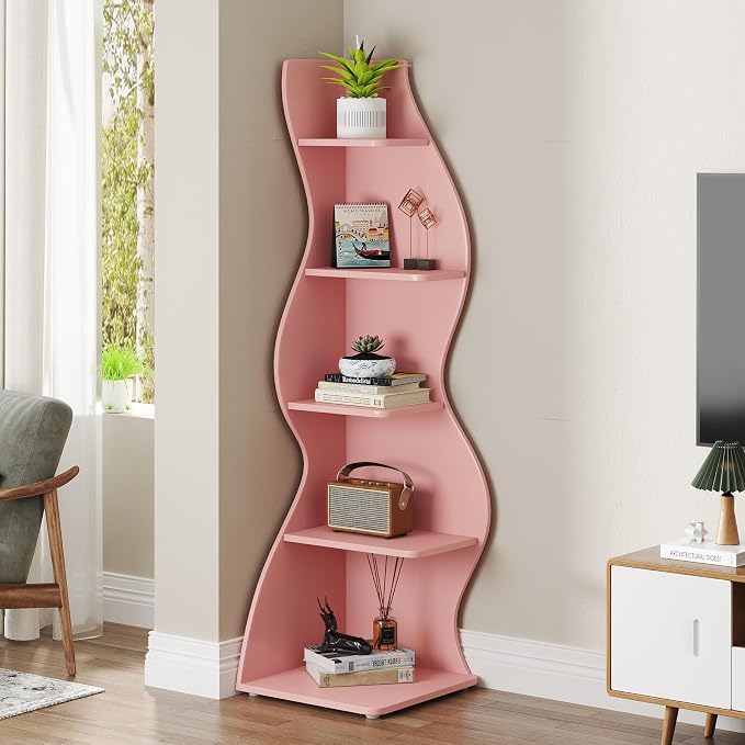 Tribesigns Corner Shelf, Modern 5-Tier Wall Corner Bookshelf, Stylish Corner - Image 4