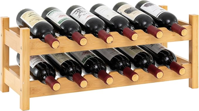 Giantex Bamboo Wine Rack, 2 Tier 12 Bottle Wine Storage Cabinet Shelf, Small by Giantex