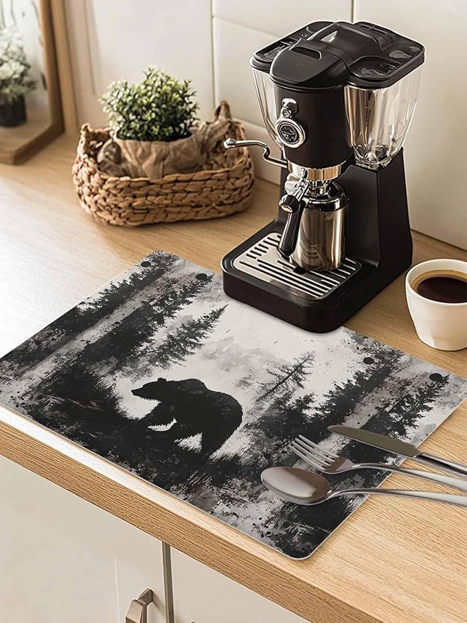Brown Bear Coffee Mat Black Bear Forest Animal Modern Art Retro Absorbent Bar by Unknown