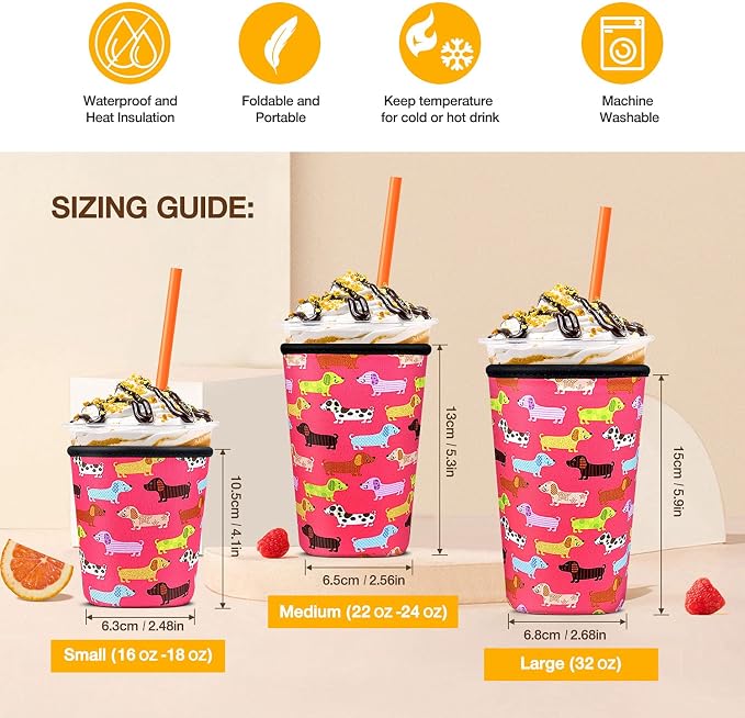 3 Pack Iced Coffee Cup Sleeve for Large Sized Cups, Reusable Neoprene Iced - Image 2