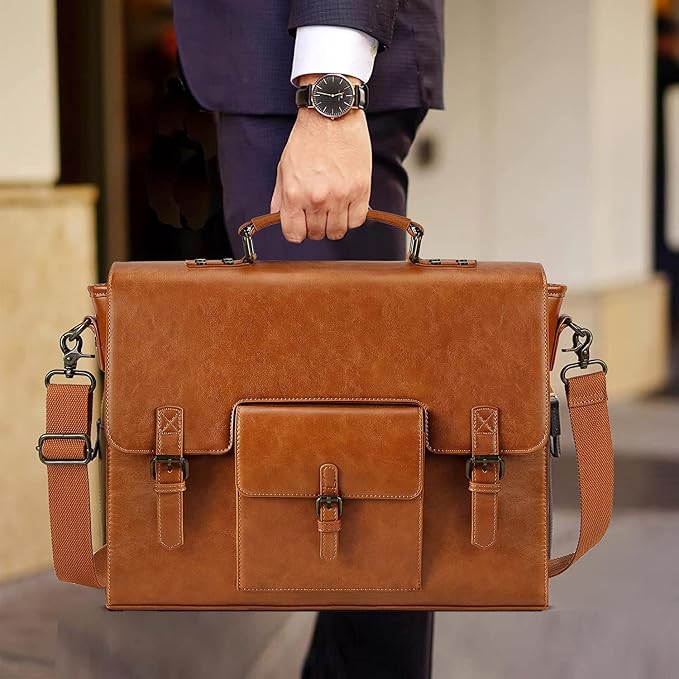 Leather Messenger Bag for Men 15.6 Inch Waterproof Vintage Leather Laptop - Image 2