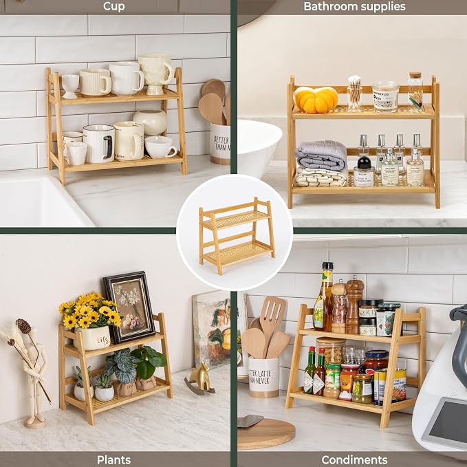 ANBOXIT Rattan-Look Matcha Station Organizer, Countertop Bamboo Tea & Coffee - Image 7