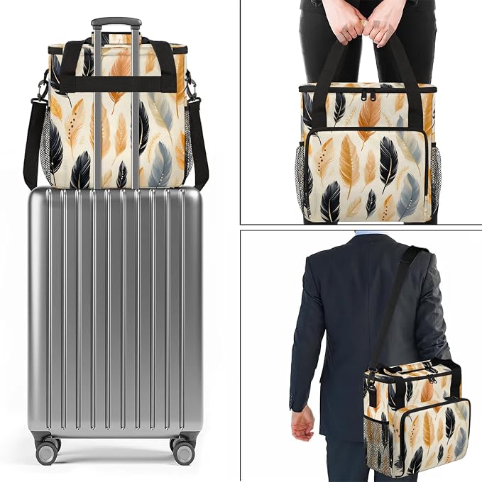 Ethnic Feathers Coffee Maker Carring Bag, Large Insulated Storage Organizer - Image 7
