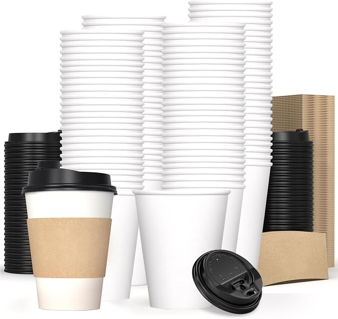 50 Pack 12 oz Compostable Coffee Cups by COOLCAP