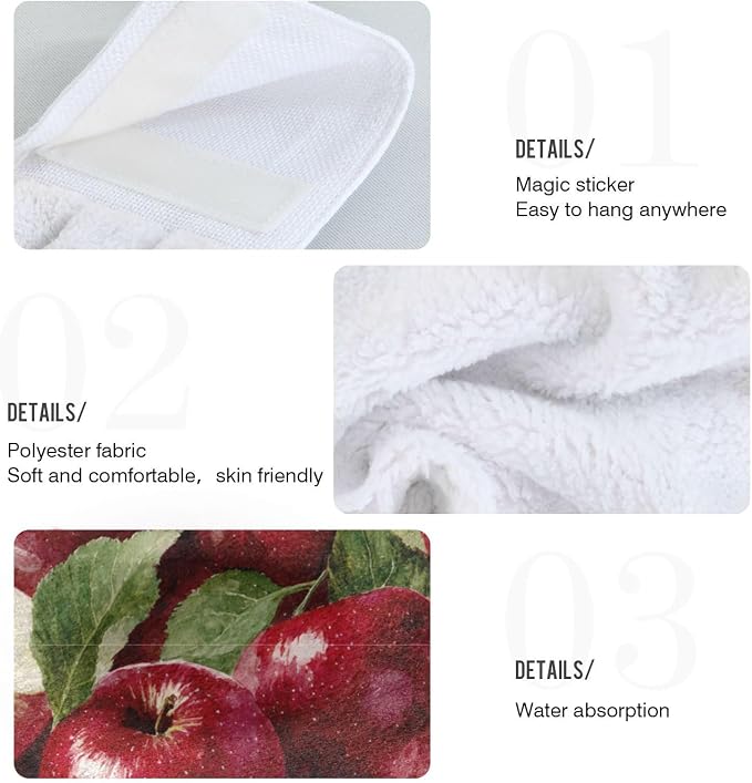 Red Apples Kitchen Hanging Towel 12 x 17 Inch Natural Tropical Fruits Leaves - Image 4