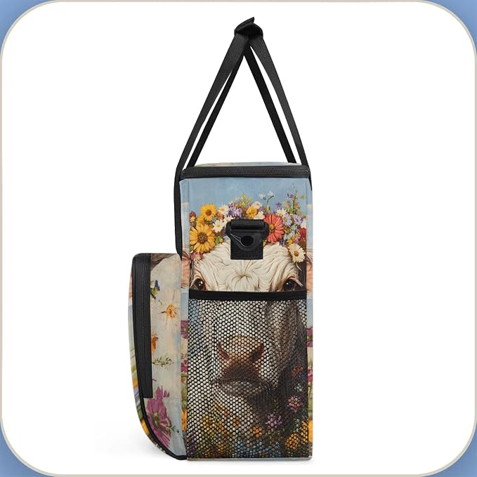 Highland Cow Floral Coffee Maker Carring Bag, Large Insulated Storage Organizer - Image 4