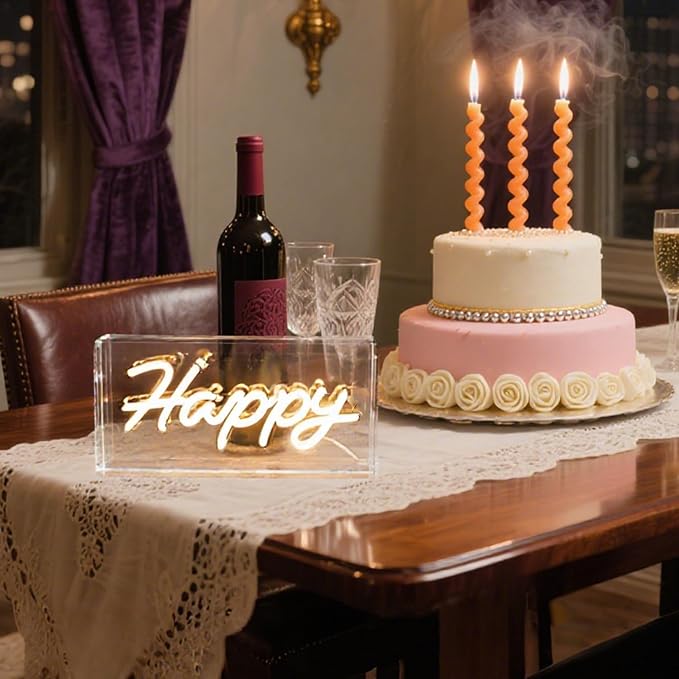 Neon Light Sign for Wall Decor, Led 3D Standable Happy Neon Signs Banner USB - Image 2