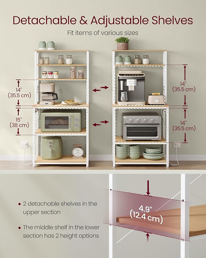 VASAGLE Bakers Rack with Power Outlet, 23.6 Inches Coffee Bar - Image 3