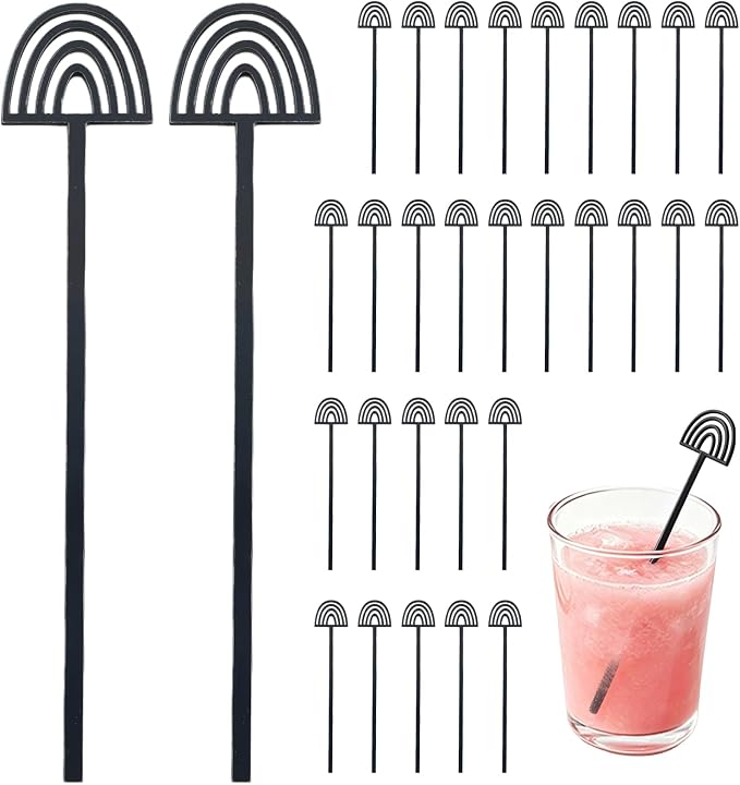 40 Pcs Black Rainbow-shaped Stirrer, Plastic Swizzle Sticks, Cocktail Drink by NIEITRK