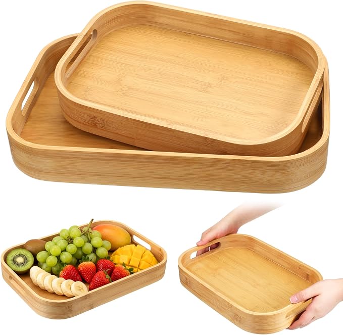 2 Pack Bamboo Serving Trays by Unknown