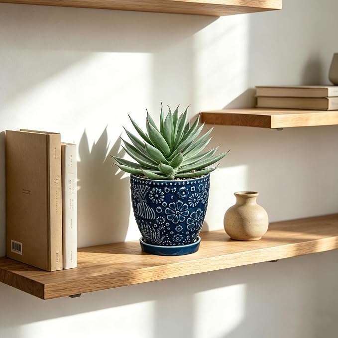 Briful Artificial Succulent Plant in Navy Blue Ceramic Planter - Image 3