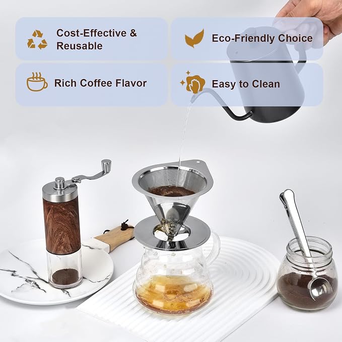 Stainless Steel Pour Over Coffee Dripper, Reusable Fine Mesh Filter - Image 6