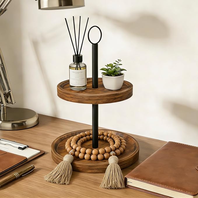 Tiered Tray Stand, Rustic Two Tier Decorative Tray - Image 2