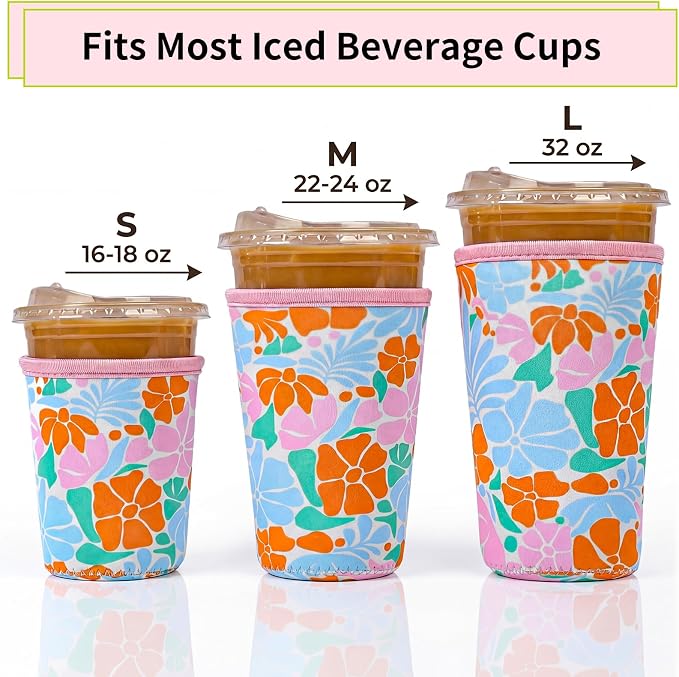 Reusable 3-Pack Insulated Neoprene Iced Coffee Cup Sleeve, 16-32oz Cold Drink - Image 2