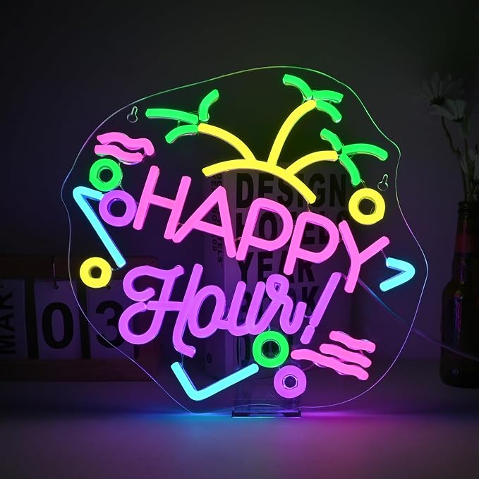 Happy Hour Neon Sign Dimmable Light Up Led Signs by DREAMFORT
