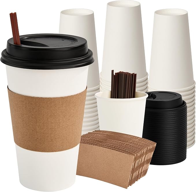 RACETOP 16 oz 100 Pack Disposable Paper Coffee Cups by RACETOP