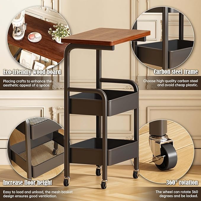 3 Tier Metal Rolling Utility Cart Organizer - Image 2