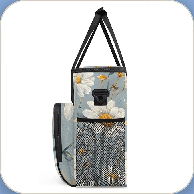Daisy Floral Coffee Maker Carring Bag, Large Insulated Storage Organizer Case - Image 4