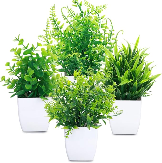 GREENTIME 4 Pcs Fake Plants Potted Small Artificial Plant Indoor Faux Greenery by Greentime