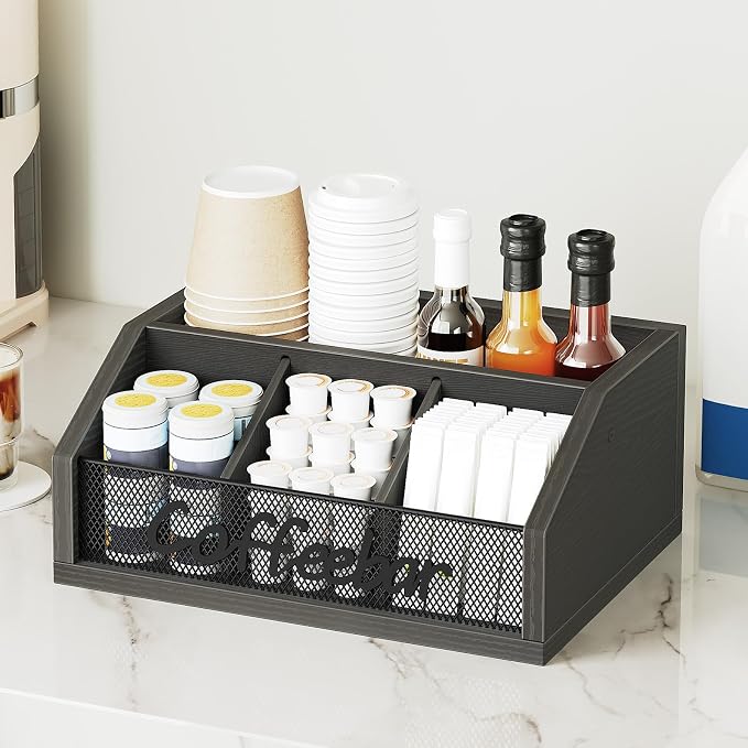 YATINEY Coffee Bar Organizer, Wooden Coffee Pod Organizer - Image 2