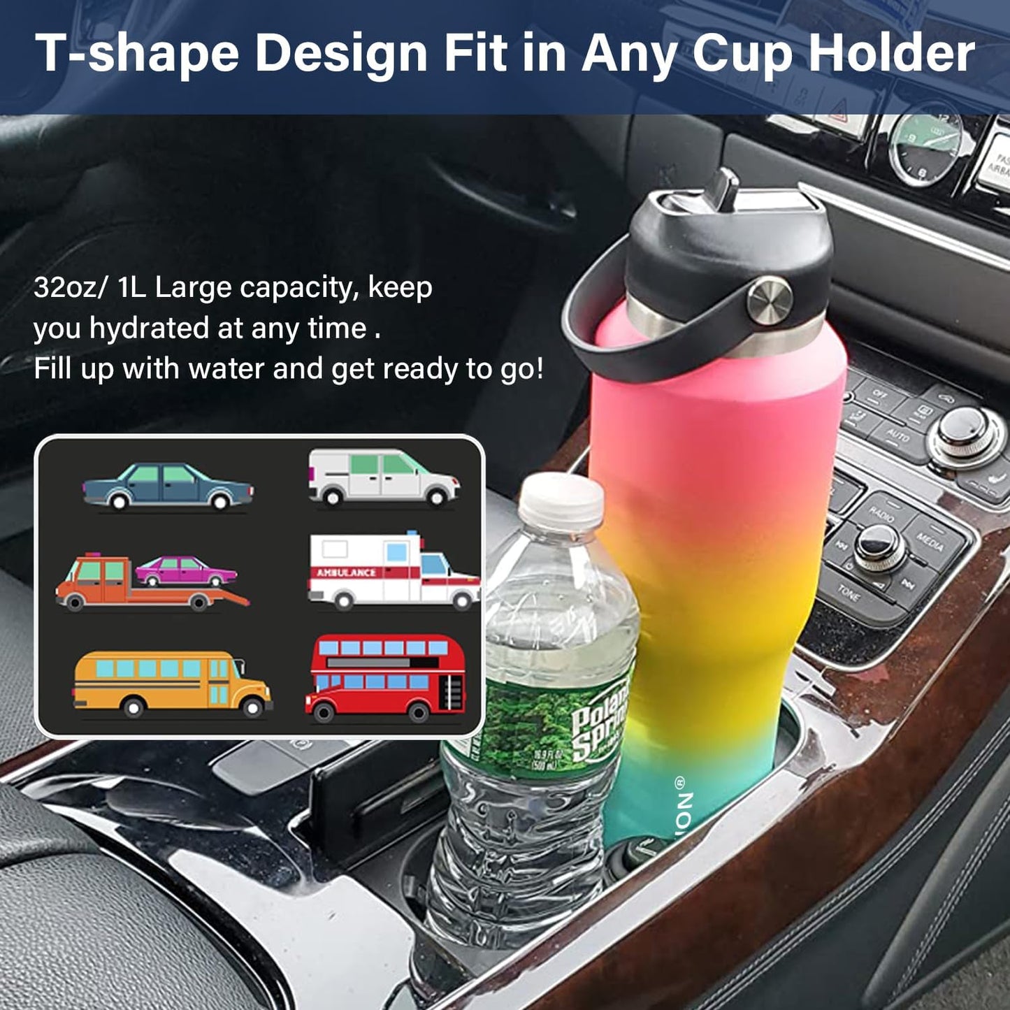 HYDROWION 32oz Water Bottle, Double Wall Vacuum Stainless Steel Insulated Water Flask with Straw Lid, Spout Lid and Flex Cap(Cold for 48 Hrs, Hot for 24 Hrs), Leakproof Travel Thermo Mug, Mint&Cobalt