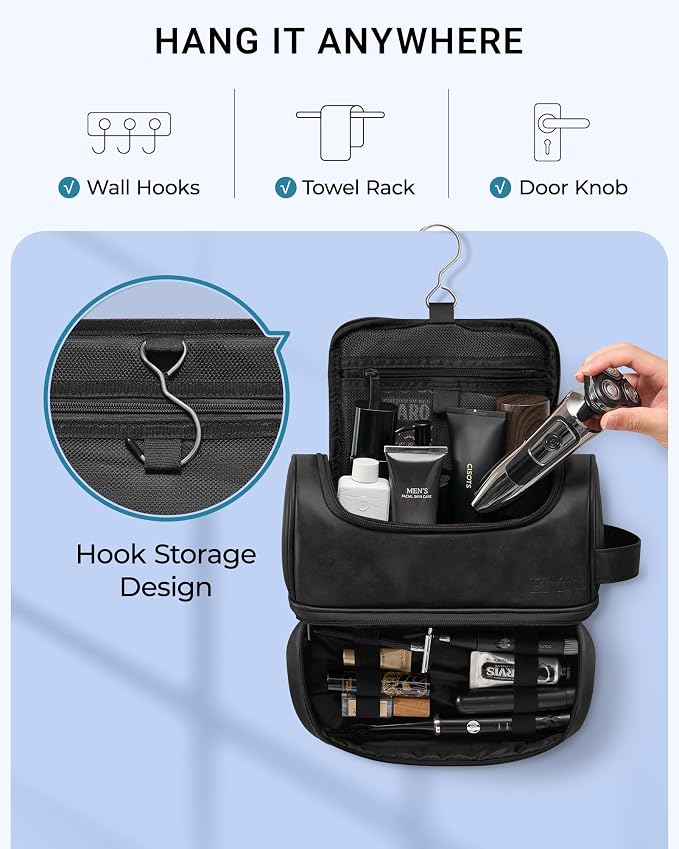 Elviros Toiletry Bag for Mens PU Leather Travel Organizer Kit - Image 6