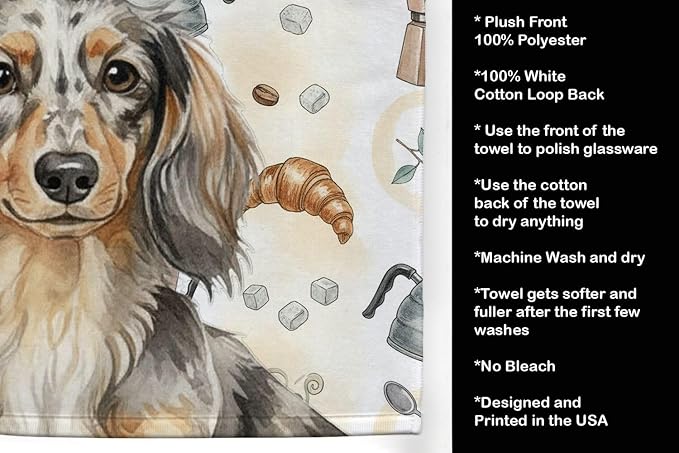 Caroline's Treasures Longhaired Dapple Dachshund Coffee Bar Kitchen Towel - Image 4