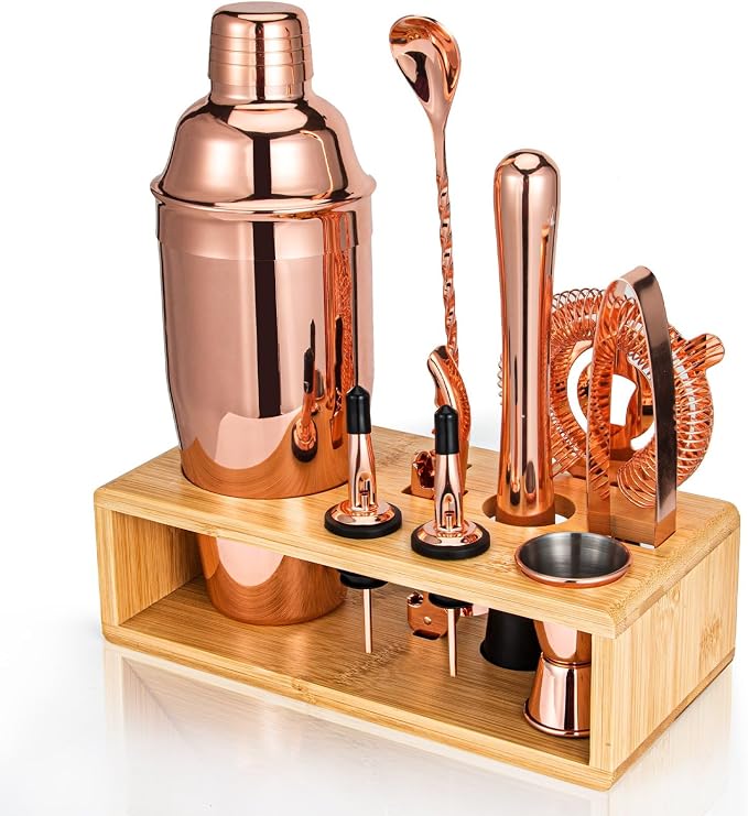 Rose Gold Cocktail Shaker Set, Premium 18/8 Stainless Steel Mixology Bartender by Semderm