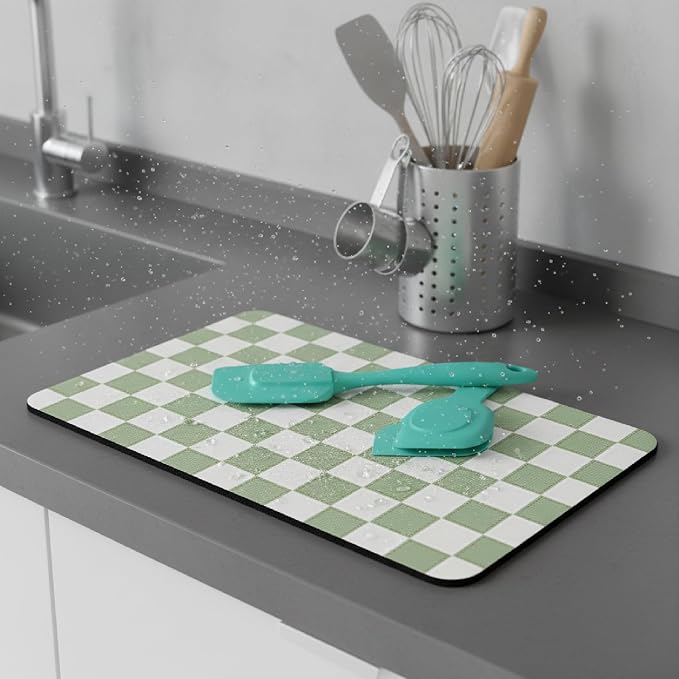 1-Piece Checkered Dish Drying Mat, Absorbent ​Kitchen Counter​ Protector - Image 3