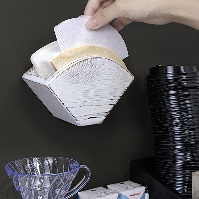 ANBOXIT Coffee Filter Holder, Farmhouse White Wall Mount Pine Wood Coffee - Image 3