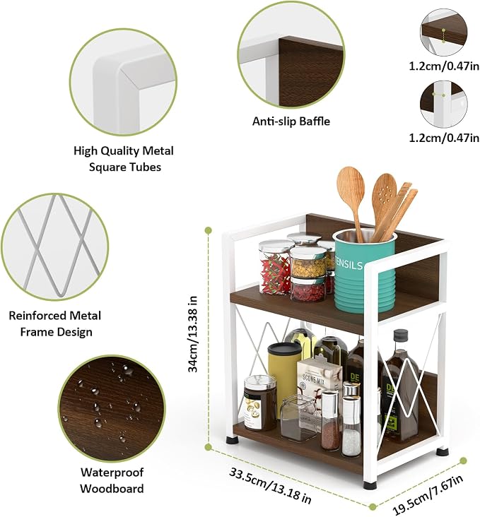 Aduanbang Coffee Bar Accessories Organizer, 2 Tier Wooden Kitchen Counter Shelf - Image 4