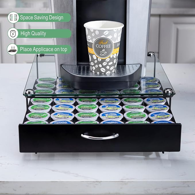 Coffee Pod Holder for Keurig Pods Glass Top Drawer, K cup Holder Capsule - Image 3
