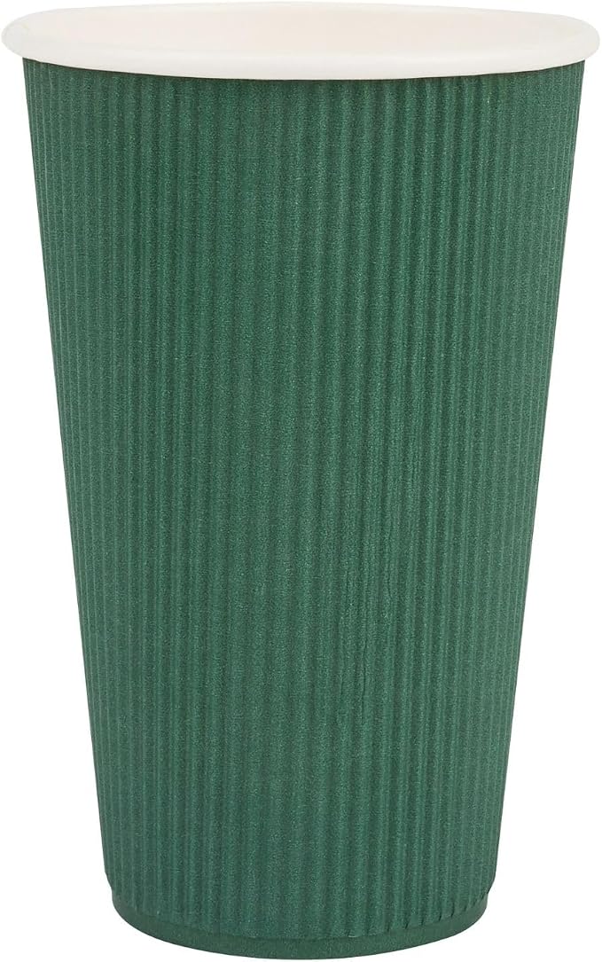 Restaurantware Ripple Wall Coffee Cups 25 Count 16 Ounce Insulated Forest Green - Image 2