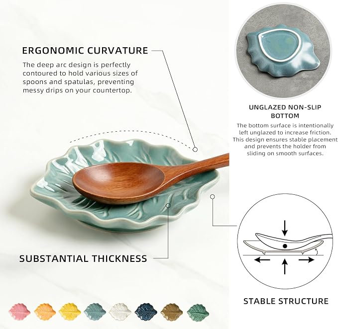 Ceramic Leaf Spoon Rest, Spoon Holder - Image 4