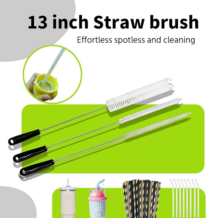 5 Pack Bottle Brush, 15in Stainless Steel Water Bottle Brush, 3 Straw Brushes - Image 5